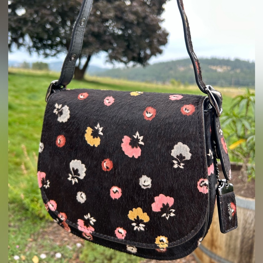 COACH 1941 Saddle Bag 23 Hair-On Calf Leather in Floral Print Crossbody